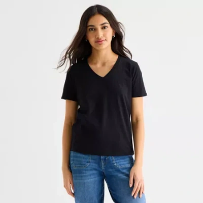 Ana Womens Tall V Neck Short Sleeve T-shirt In Black