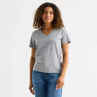 Ana Womens Tall V Neck Short Sleeve T-shirt In Gray
