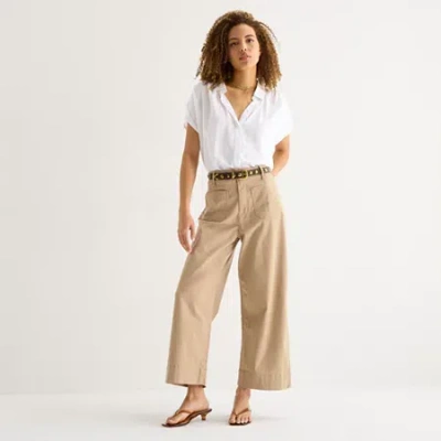 Ana Womens Tall Wide Leg Highest Rise Cropped Pant In Neutral
