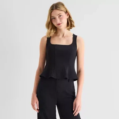Ana Womens U Neck Sleeveless Peplum Top In Black