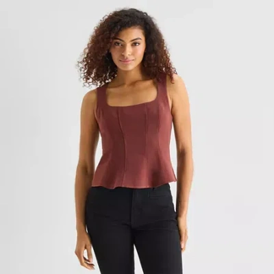 Ana Womens U Neck Sleeveless Peplum Top In Brown