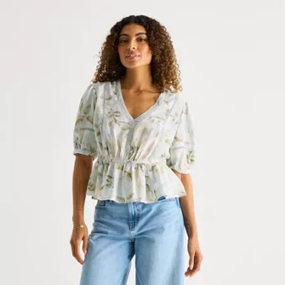 Ana Womens V Neck 3/4 Sleeve Lace Blouse In Blue