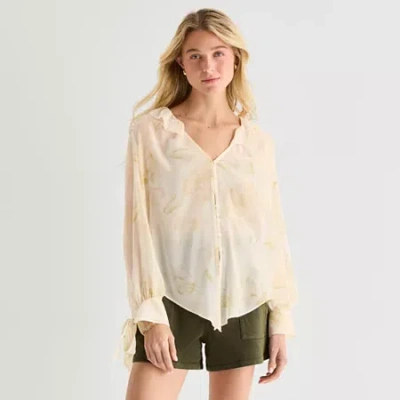 Ana Womens V Neck Long Sleeve Blouse In Nude