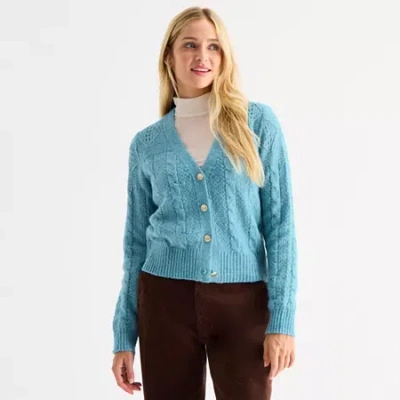 Ana Womens V Neck Long Sleeve Button Cardigan In Blue