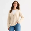 Ana Womens V Neck Long Sleeve Button Cardigan In Sand