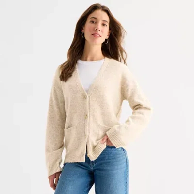 Ana Womens V Neck Long Sleeve Button Cardigan In Sand