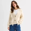 Ana Womens V Neck Long Sleeve Button Cardigan In Sand