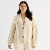 Ana Womens V Neck Long Sleeve Button Plus Cardigan In Sand