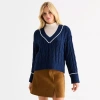 Ana Womens V Neck Long Sleeve Pullover Sweater In Blue