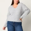 Ana Womens V Neck Long Sleeve Pullover Sweater In Gray