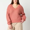Ana Womens V Neck Long Sleeve Pullover Sweater In Pink