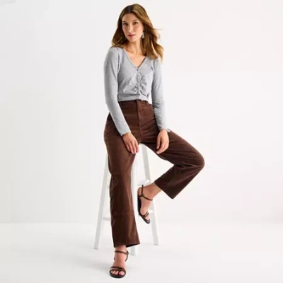 Ana Womens V Neck Long Sleeve T-shirt In Gray