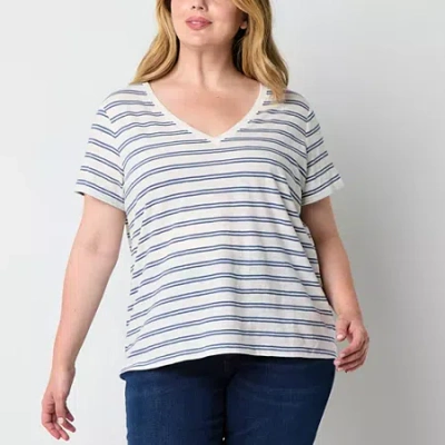 Ana Womens V Neck Short Sleeve Plus T-shirt In Blue