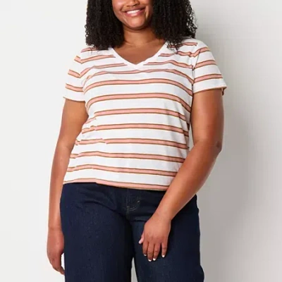 Ana Womens V Neck Short Sleeve Plus T-shirt In Pink