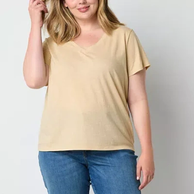 Ana Womens V Neck Short Sleeve Plus T-shirt In Sand