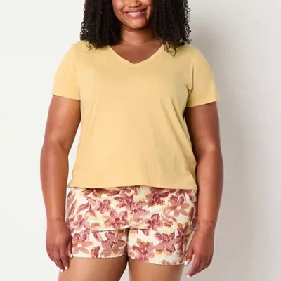 Ana Womens V Neck Short Sleeve Plus T-shirt In Yellow