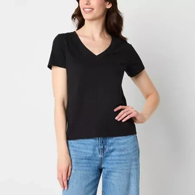 Ana Womens V Neck Short Sleeve T-shirt In Black