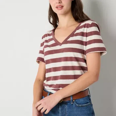 Ana Womens V Neck Short Sleeve T-shirt In Brown