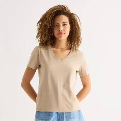 Ana Womens V Neck Short Sleeve T-shirt In Brown