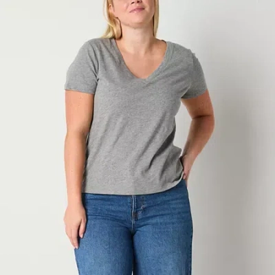 Ana Womens V Neck Short Sleeve T-shirt In Gray