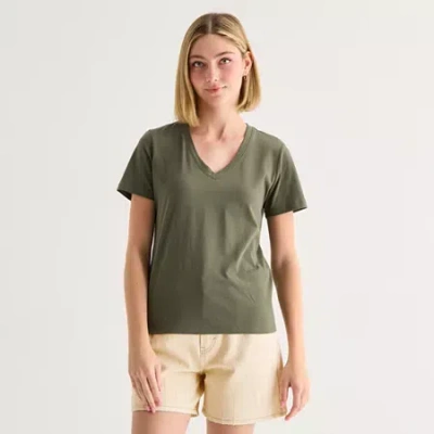 Ana Womens V Neck Short Sleeve T-shirt In Green