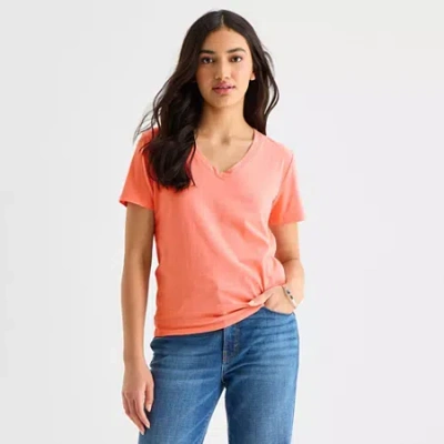 Ana Womens V Neck Short Sleeve T-shirt In Orange