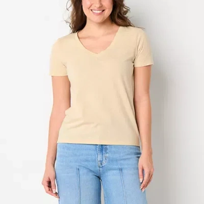 Ana Womens V Neck Short Sleeve T-shirt In Pink
