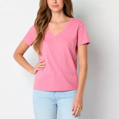 Ana Womens V Neck Short Sleeve T-shirt In Sand