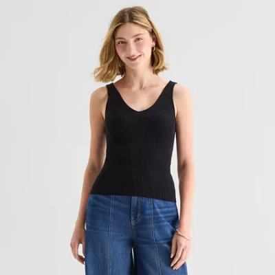 Ana Womens V Neck Sleeveless Pullover Sweater In Black