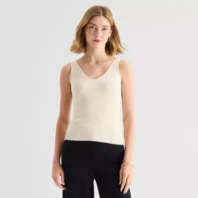 Ana Womens V Neck Sleeveless Pullover Sweater In Sand