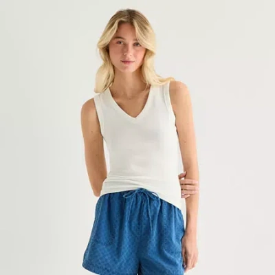 Ana Womens V Neck Sleeveless Tank Top In White