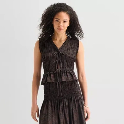 Ana Womens V Neck Sleeveless Vest In Brown