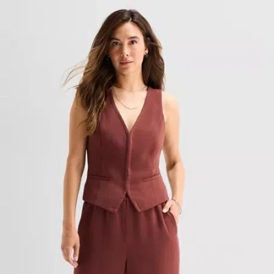 Ana Womens V Neck Sleeveless Vest In Brown