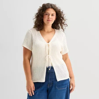 Ana Womens V Neck Tie Plus Sweater Vest In White