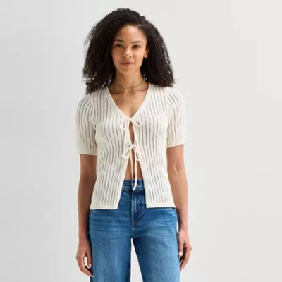 Ana Womens V Neck Tie Rib Knit Sweater Vest In White