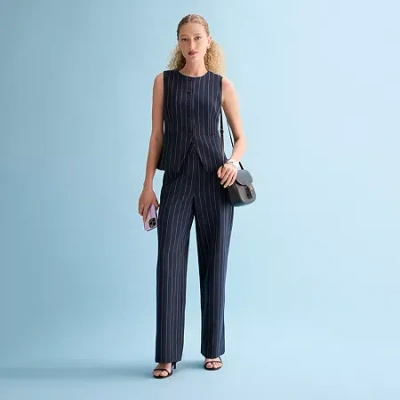 Ana Womens Wide Leg High Rise Trouser In Blue