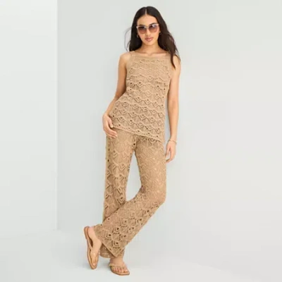 Ana Womens Wide Leg Pull-on Pant In Brown