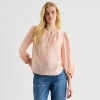 Ana Womens Y Neck 3/4 Sleeve Blouse In Pink