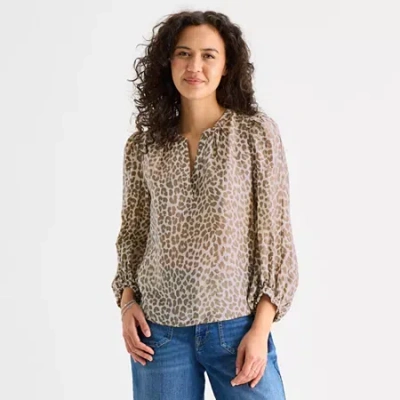 Ana Womens Y Neck 3/4 Sleeve Blouse In Sand