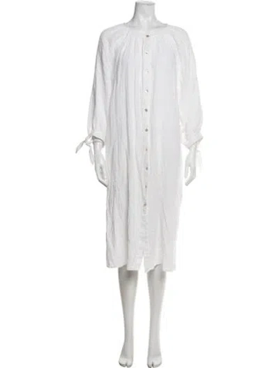 Pre-owned Anaak Crew Neck Midi Length Dress In White