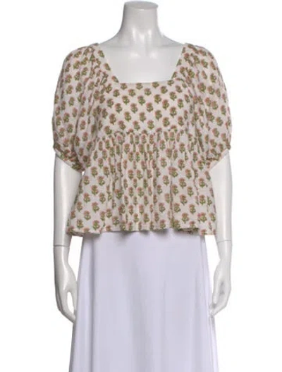 Pre-owned Anaak Floral Print Square Neckline Blouse In Pink