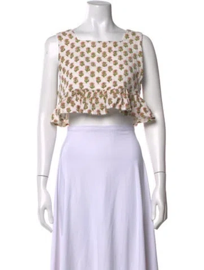 Pre-owned Anaak Floral Print Square Neckline Crop Top In Multicolor