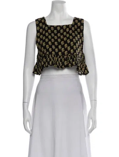 Pre-owned Anaak Floral Print Square Neckline Crop Top In Multicolor