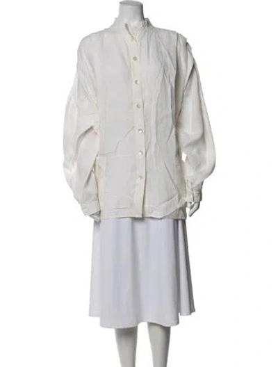 Pre-owned Anaak Linen Long Sleeve Button-up Top In White