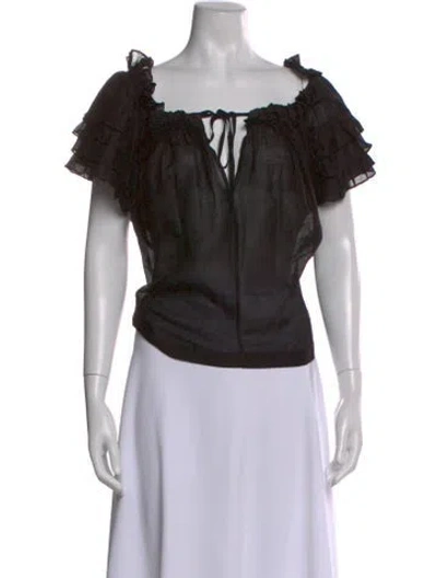 Pre-owned Anaak Off-the-shoulder Short Sleeve Blouse In Black