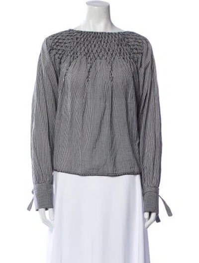 Pre-owned Anaak Plaid Print Bateau Neckline Blouse In White