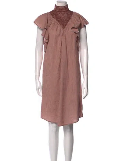 Pre-owned Anaak Plaid Print Knee-length Dress In Brown