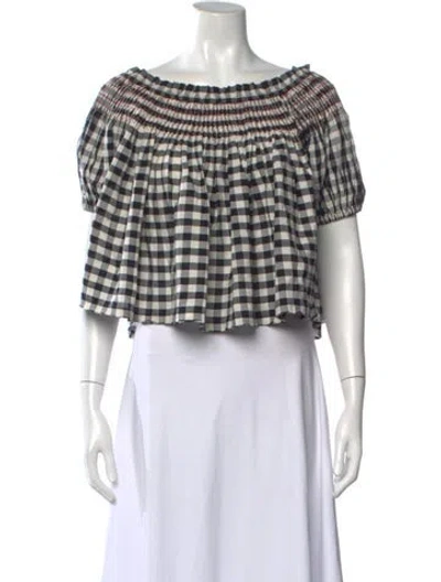 Pre-owned Anaak Plaid Print Off-the-shoulder Blouse In Black