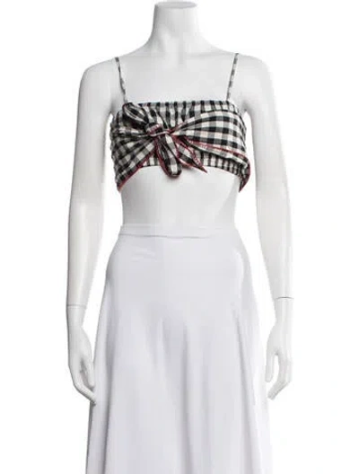 Pre-owned Anaak Plaid Print Square Neckline Crop Top In Black