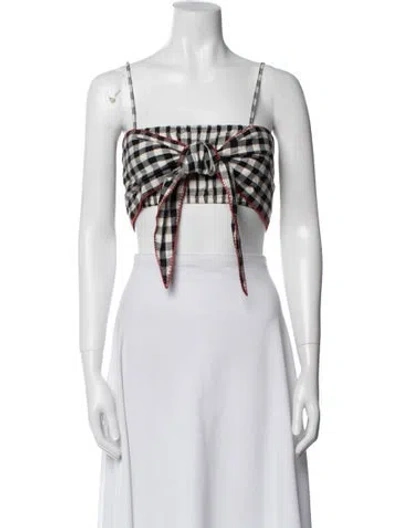 Pre-owned Anaak Plaid Print Square Neckline Crop Top In White